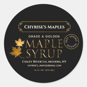 Black Maple Syrup Label with Leaf and Date
