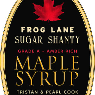 Black Maple Syrup with Red Leaf and Border Oval Sticker