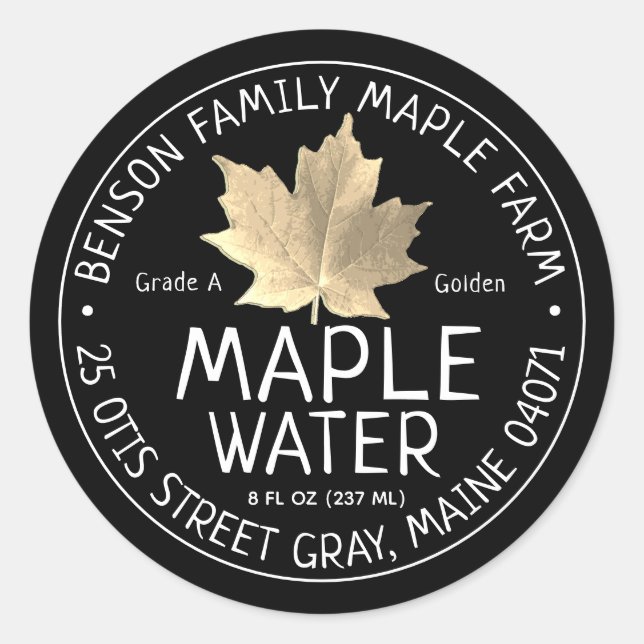 Black Maple Water Label with Gold Sugar Maple Leaf (Front)