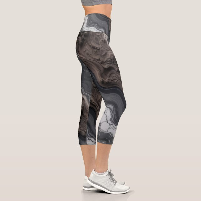 Black Marble Abstract Leggings – yoga pants (Right)