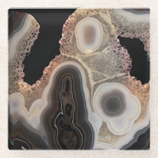 Black Marble Agate Geode Faux Stone Coaster (Front)