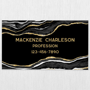 Black Marble Agate Geode Gold Glitter Magnetic Business Card