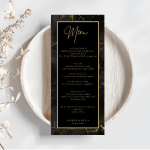 Black marble agate gold border Wedding Menu Card