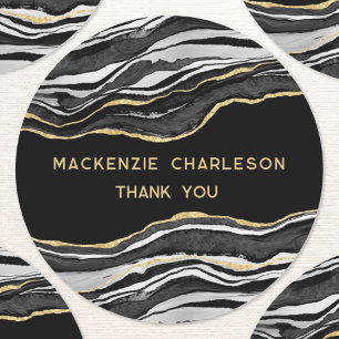 Black Marble Agate Gold Geode Thank You Business Classic Round Sticker