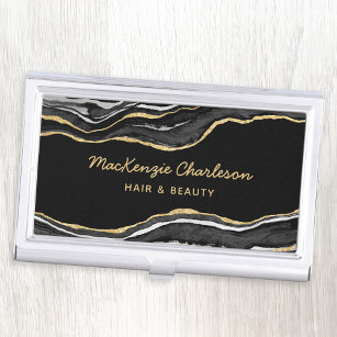 Black Marble Agate Gold Glitter Business Card Holder