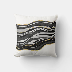 Black Marble Agate Gold Glitter Cushion