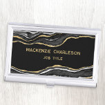 Black Marble Agate Gold Glitter Geode Business Card Holder<br><div class="desc">Elegant black agate marble geode design with faux gold glitter. Change the details to customise.</div>