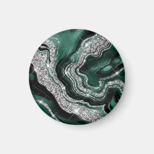 Black Marble Agate Gold Glitter Magnet