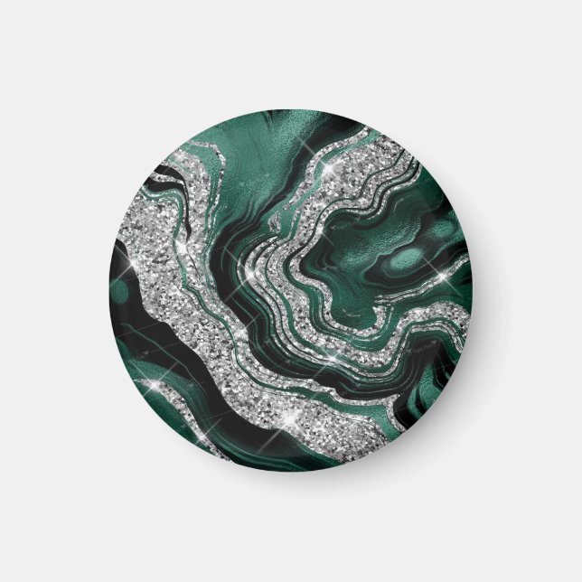Black Marble Agate Gold Glitter Magnet (Front)