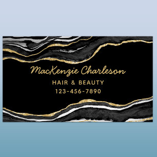 Black Marble Agate Gold Glitter Magnetic Business Card