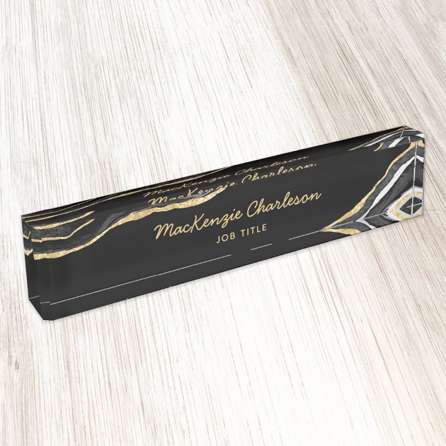 Black Marble Agate Gold Glitter Professional Nameplate (Creator Uploaded)