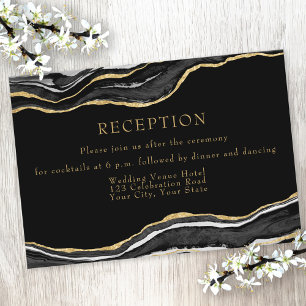 Black Marble Agate Gold Glitter Wedding Reception Enclosure Card