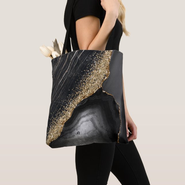 Black Marble Agate  Tote Bag (Close Up)