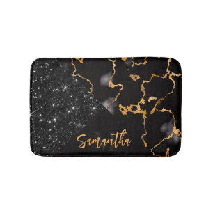 Black Marble and Glitter Bath Mat