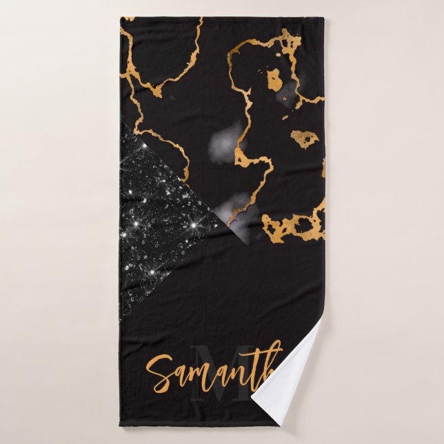 Black Marble and Glitter Bath Towel Set (Bath Towel)