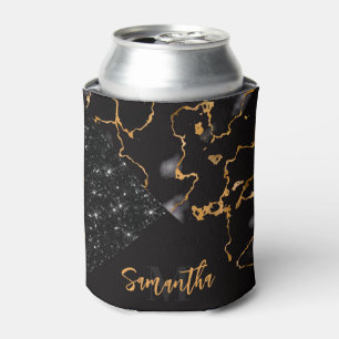 Black Marble and Glitter Can Cooler