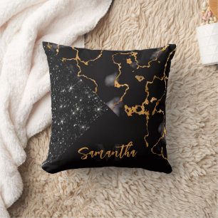 Black Marble and Glitter Cushion