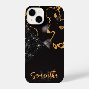 Black Marble and Glitter iPhone 14 Case