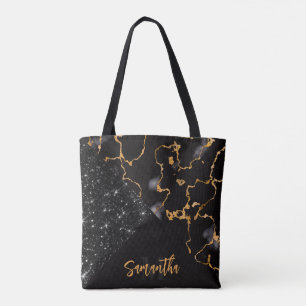 Black Marble and Glitter Tote Bag