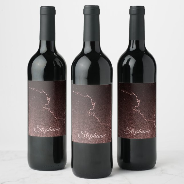 Black Marble and Glitter Wine Label (Bottles)
