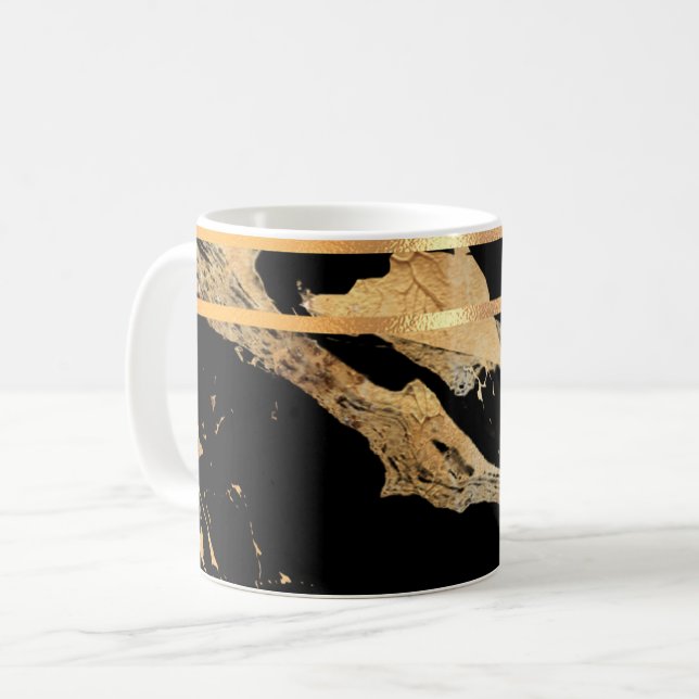 Black Marble and Gold Rimmed Coffee Mug (Front Left)