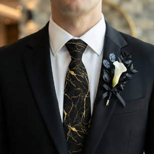 Black Marble and Gold Veins Elegant Pattern Tie