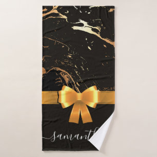 Black Marble and Ribbon Bath Towel