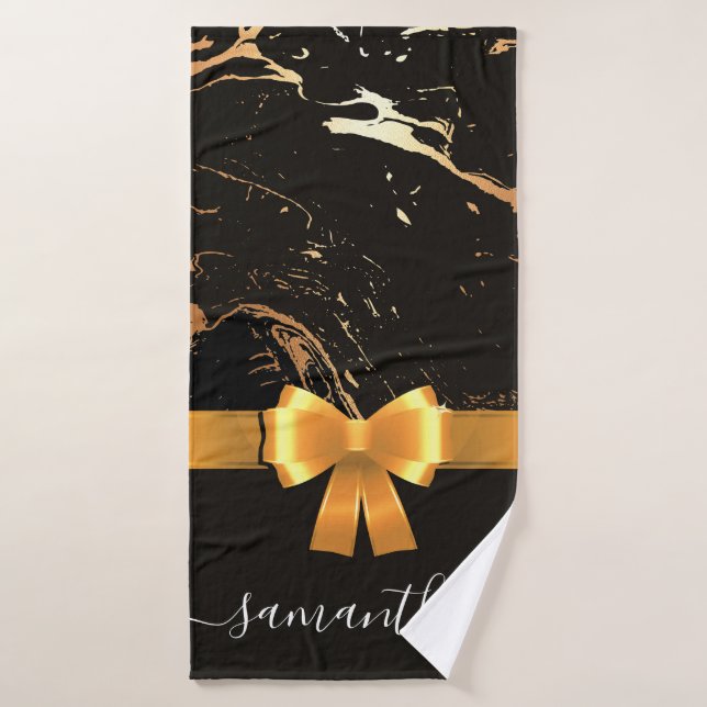 Black Marble and Ribbon Bath Towel (Bath Towel)