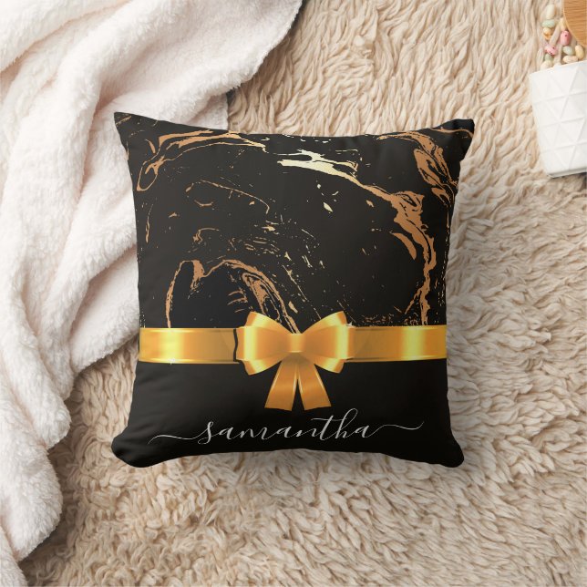 Black Marble and Ribbon Cushion (Blanket)