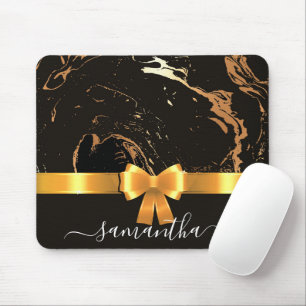 Black Marble and Ribbon Mouse Pad