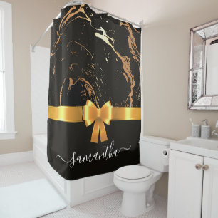 Black Marble and Ribbon Shower Curtain