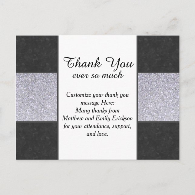 Black Marble and Silver Glitter Panel Design Postcard (Front)