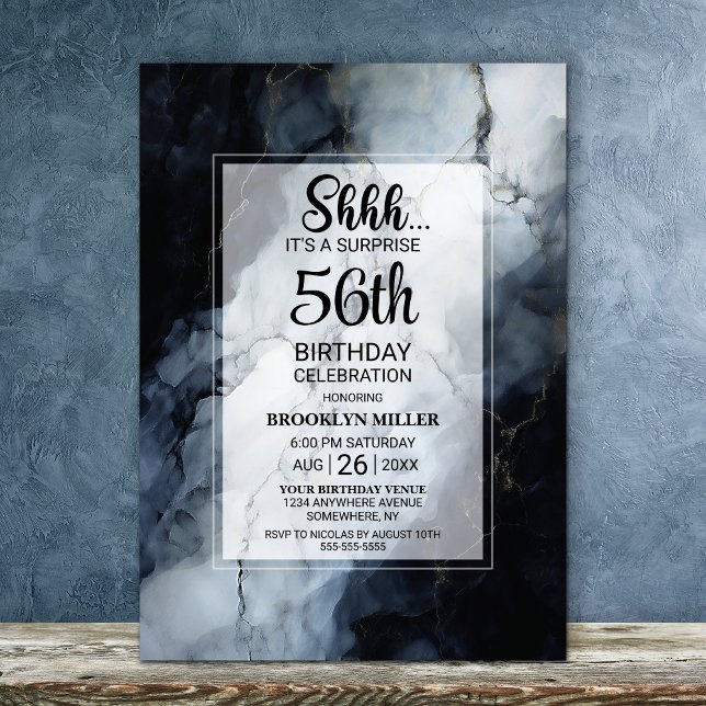 Black Marble Any Age Surprise Birthday Party Invitation (Creator Uploaded)