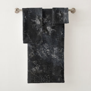 Black marble bath towel set