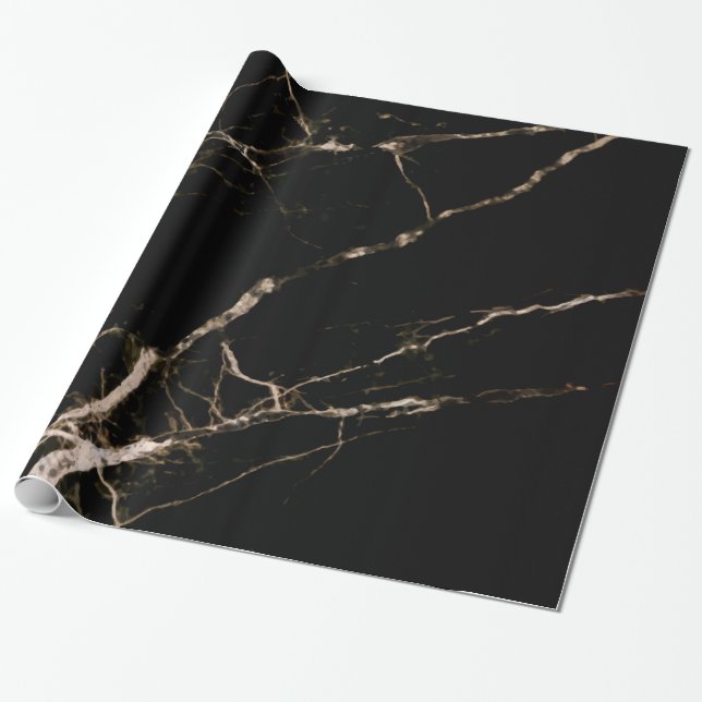 Black Marble Beige Grain Wrapping Paper (Unrolled)