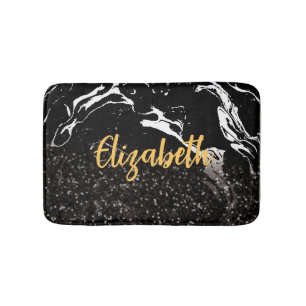 Black Marble/Black Glitter Bath Mat