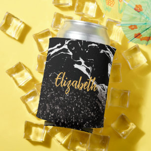 Black Marble/Black Glitter Can Cooler