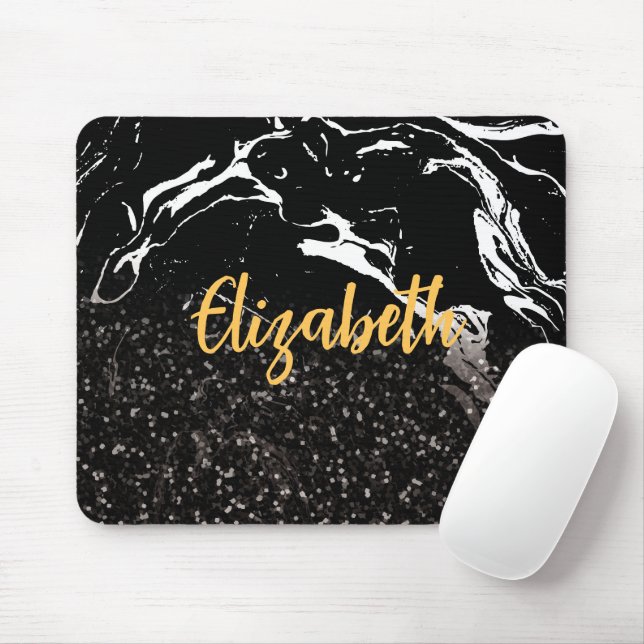 Black Marble/Black Glitter Mouse Pad (With Mouse)
