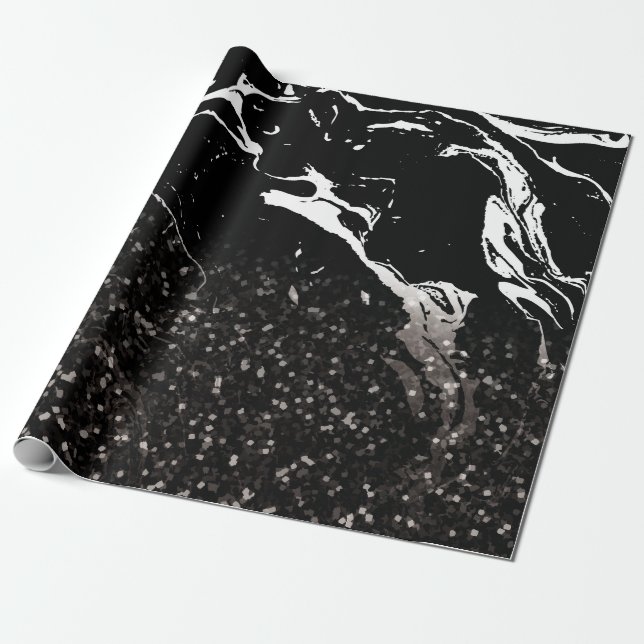 Black Marble/Black Glitter Wrapping Paper (Unrolled)