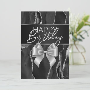 Black Marble & Bow Happy Birthday Day Card