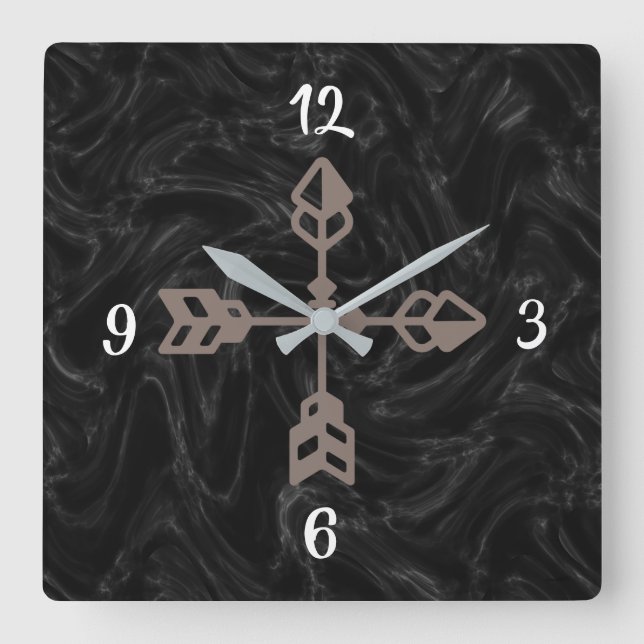 Black Marble Brown Arrow Square Clock (Front)
