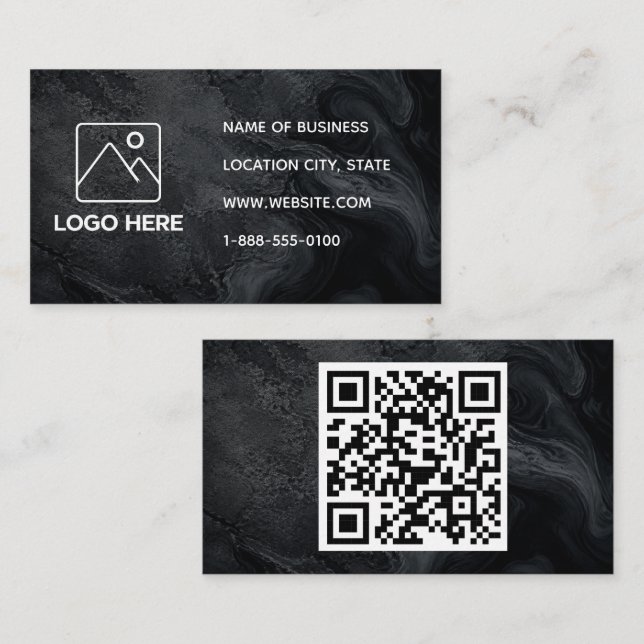 Black Marble Business Card with QR Code (Front/Back)