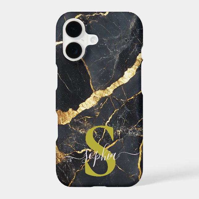 black marble chic gold glitter monogram (Back)