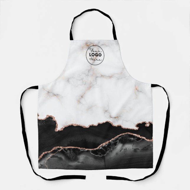 Black Marble Custom Business Logo Personalised  Apron (Front)
