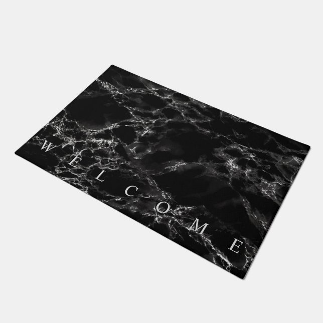 Black Marble Doormat Welcome (Angled)