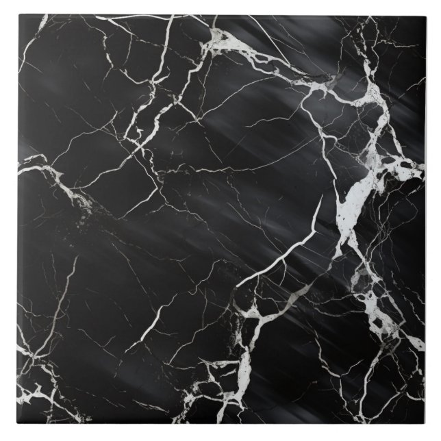 Black Marble Effect with White Veins Ceramic Tile (Front)