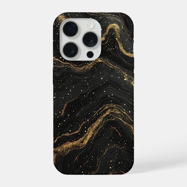 Black Marble Elegance ✨ Luxury Gold Vein Abstract iPhone Case (Back)