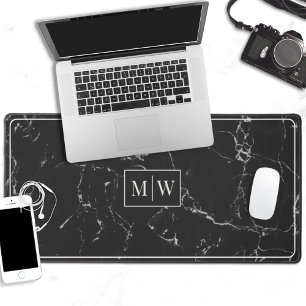 Black marble elegant monogram desk mat