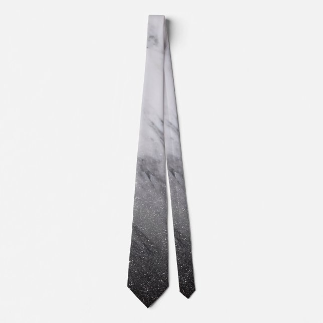 Black Marble Fading Waterfall Ombre Glitter Tie (Front)