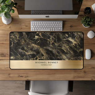 Black Marble Faux Gold Metallic Business Desk Mat